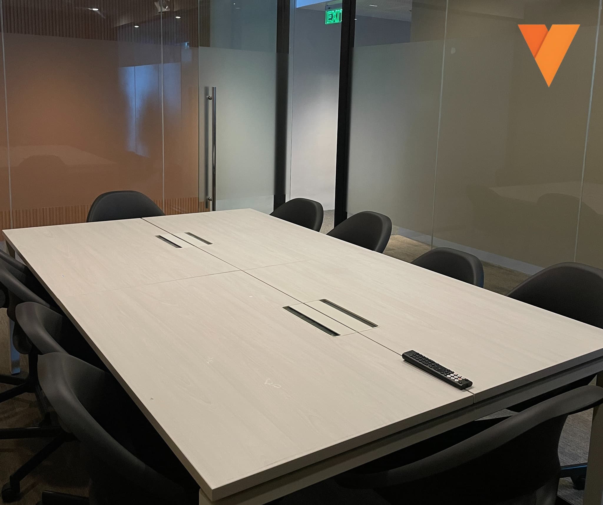 Modern meeting room with large display